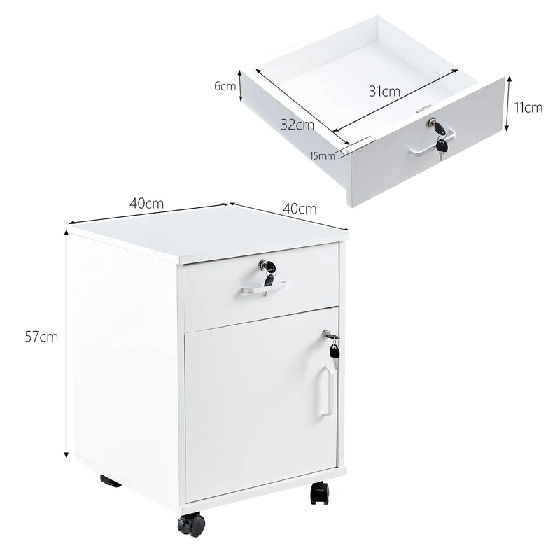 CLIPOP Abschließbarer Rollcontainer, 1 Schublade + Fach, 40 * 40 * 57 cm