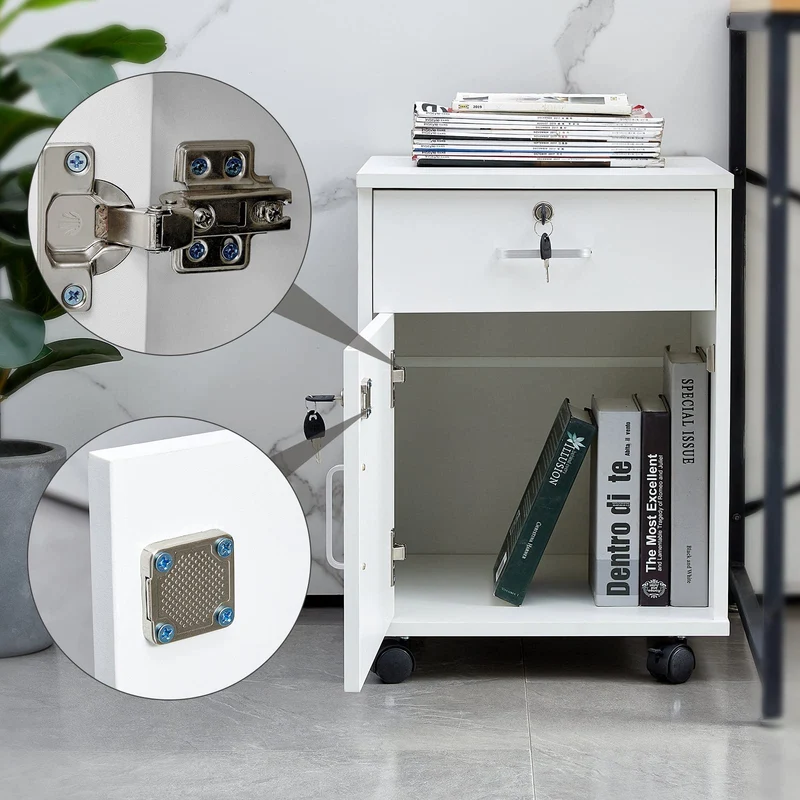 CLIPOP Abschließbarer Rollcontainer, 1 Schublade + Fach, 40 * 40 * 57 cm
