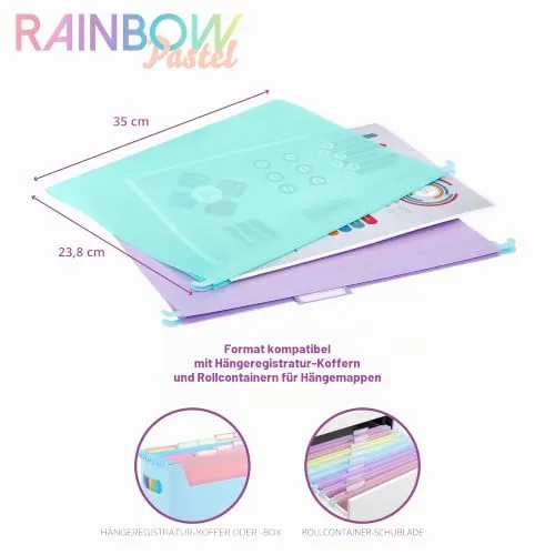 Viquel - Set mit 8 Hängemappen aus Kunststoff Rainbow Pastel – Pastellfarben – robuster Kunststoff – Registerkarte zur Identifizierung – 5 Farben sortiert