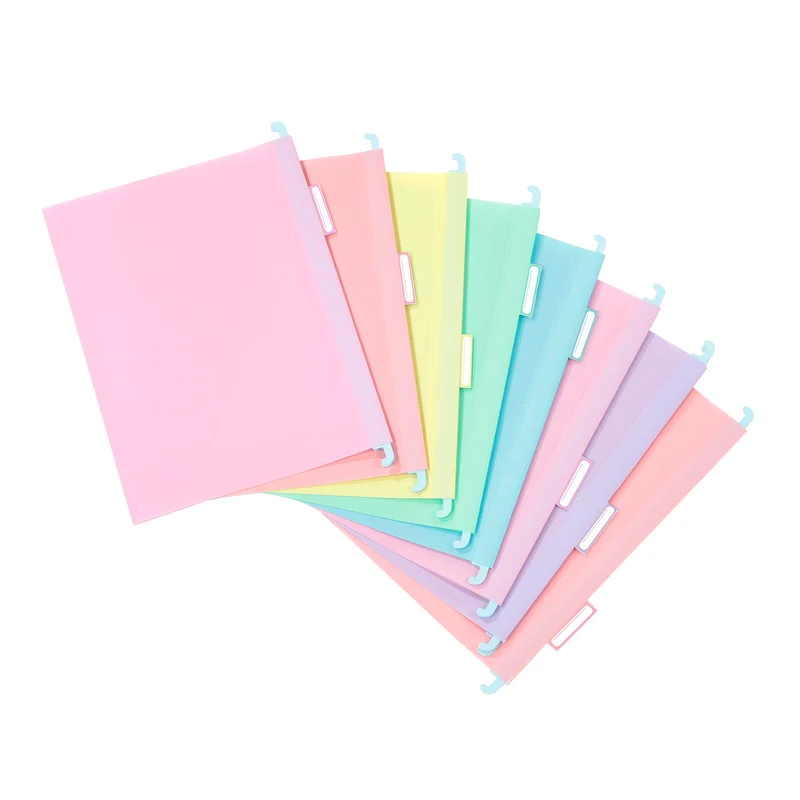 Viquel - Set mit 8 Hängemappen aus Kunststoff Rainbow Pastel – Pastellfarben – robuster Kunststoff – Registerkarte zur Identifizierung – 5 Farben sortiert