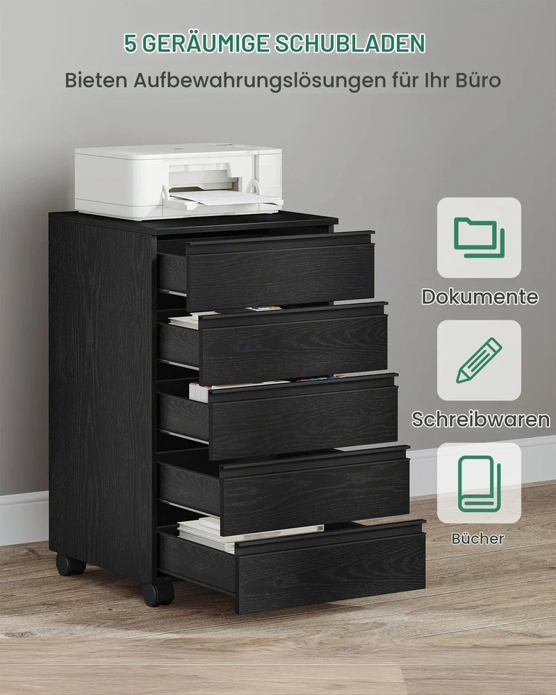 Hzuaneri Rollcontainer 40x40x70cm 5 Schubladen schwarz
