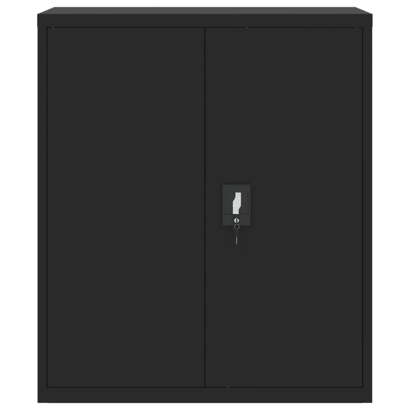 Aktenschrank Schwarz aus pulverbeschichtetem Stahl 90x40x105 cm mit 2 Einlegeböden abschließbar für Büro Arbeitszimmer Homeoffice zur sicheren Archivierung von Dokumenten und Ordnern