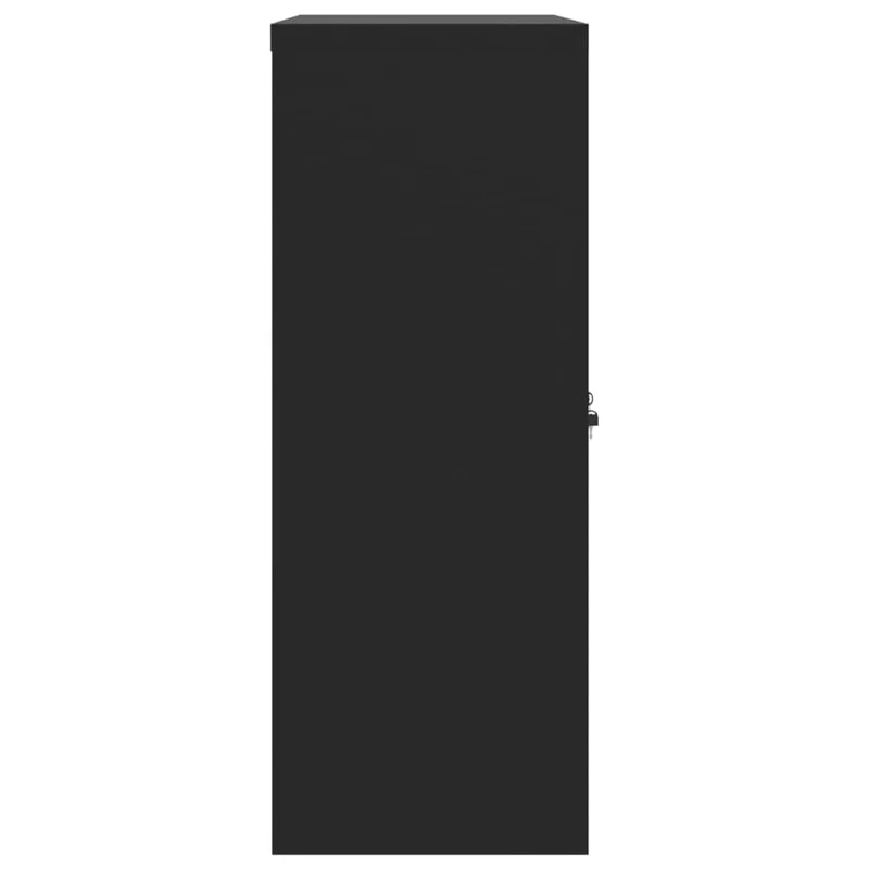 Aktenschrank Schwarz aus pulverbeschichtetem Stahl 90x40x105 cm mit 2 Einlegeböden abschließbar für Büro Arbeitszimmer Homeoffice zur sicheren Archivierung von Dokumenten und Ordnern