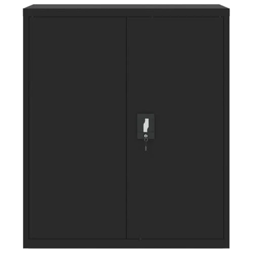 Aktenschrank Schwarz aus pulverbeschichtetem Stahl 90x40x105 cm mit 2 Einlegeböden abschließbar für Büro Arbeitszimmer Homeoffice zur sicheren Archivierung von Dokumenten und Ordnern