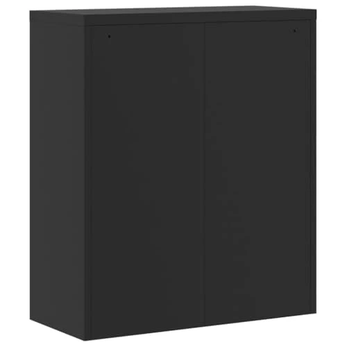 Aktenschrank Schwarz aus pulverbeschichtetem Stahl 90x40x105 cm mit 2 Einlegeböden abschließbar für Büro Arbeitszimmer Homeoffice zur sicheren Archivierung von Dokumenten und Ordnern