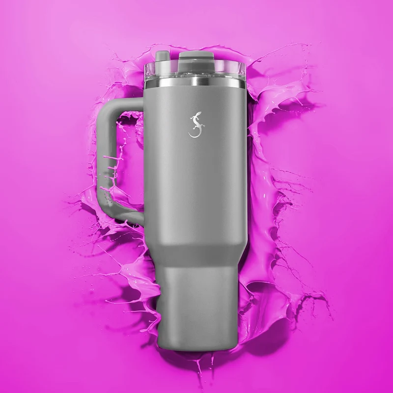 LURCH Isolierbecher Big Cup 1,2l mit ausfahrbarem Trinkhalm Jura Grey