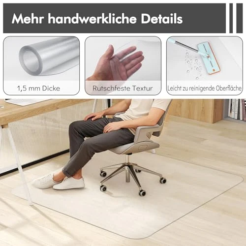COSTWAY 160 x 180 cm Bodenschutzmatte Bürostuhl, Schreibtischstuhl Unterlage transparent, Schutzmatte Stärke 1,5mm, Bodenschutz Kratzfest & rutschfest, Stuhlunterlage für Laminat, Parkett, Hartböden