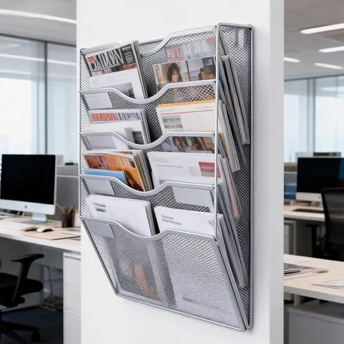 5 Fächer Zeitschriftenhalter Wand, Metall A4 Zeitschriftenhalter, Zusammensetzen Metall A4, Hängeregister Zeitschriftenständer Wand, Wandhalter Aktenablage Für Dokumente,Zeitschriften,Zeitungen,Silber