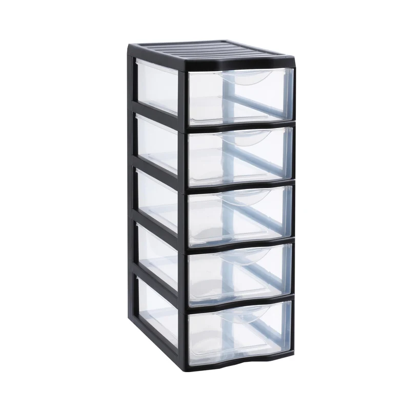 SUNDIS Orgamix, schubladenbox aus Kunststoff, 5 transparente Schubladen im A4-Papierformat, Höhe 61 cm, ideal zur Aufbewahrung von Büchern, Kursen, Dokumenten, Zubehör, Accessoires