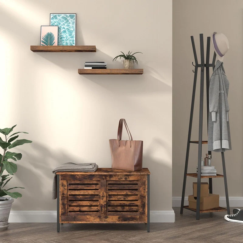 HOOBRO Wandregal, Schweberegal 2er-Set, stabile Wandboards, 60 x 20 x 3,8 cm Hängeregale, mit unsichtbaren Halterungen, für Bad, Schlafzimmer, Küche, Büro, Wohnzimmer, Vintagebraun EBF60BJ01
