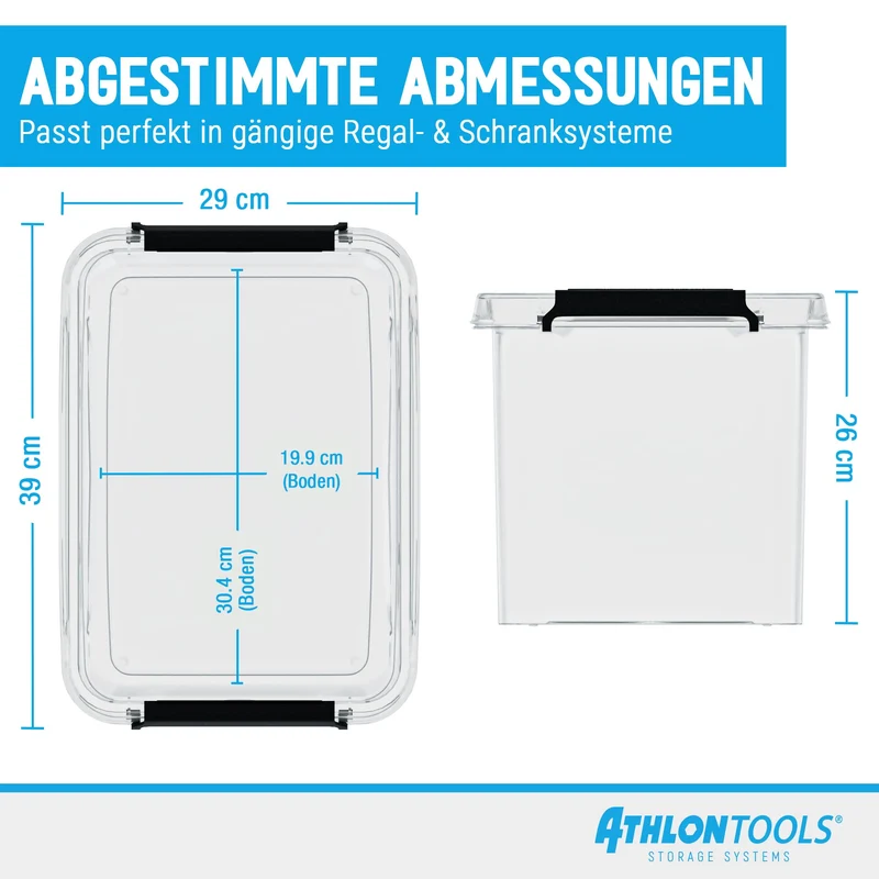 ATHLON TOOLS 4er Set 20l Aufbewahrungsboxen mit Deckel BPA-frei