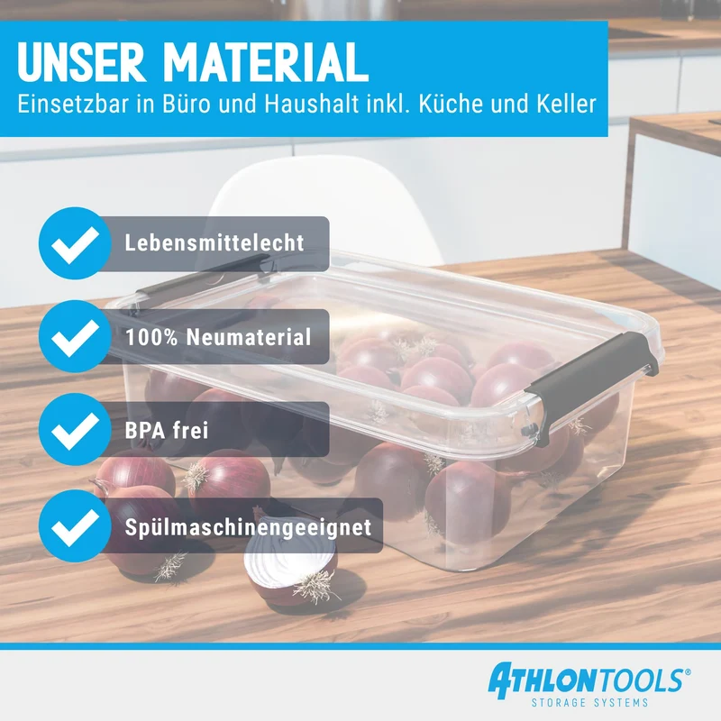ATHLON TOOLS 4er Set 20l Aufbewahrungsboxen mit Deckel BPA-frei