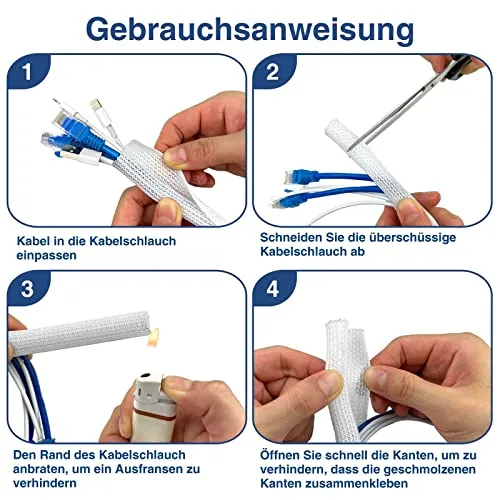 3m Kabelschlauch Selbstschließend, 12-20mm Kabelkanal, Flexibel gewebter Kabelschutz zuschneidbar, Kabelmanagement für TV Computer Heimkino Automobilkabel, Weiß