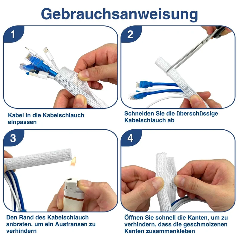 3m Kabelschlauch Selbstschließend, 12-20mm Kabelkanal, Flexibel gewebter Kabelschutz zuschneidbar, Kabelmanagement für TV Computer Heimkino Automobilkabel, Weiß