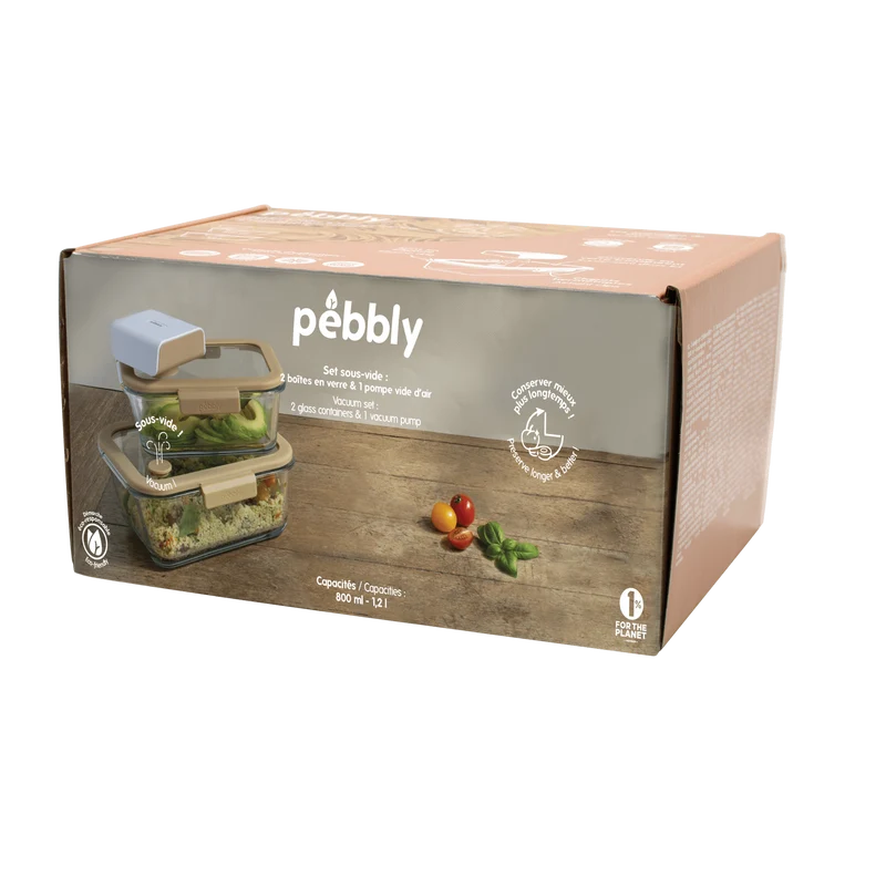 pebbly - 3er Set : 2 rechteckige Boxen & Luftvakuumpumpe