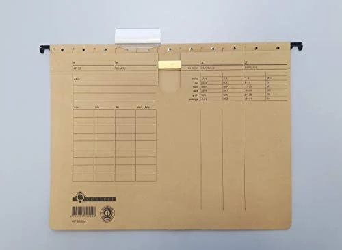 Q-Connect KF00554 Hängehefter/Hängemappen Für A4 Farbe: Braun/Natronkarton, Heftung aus 250g/qm / 25 Stück/Schwarzer Organisationsdruck/mit auswechselbaren Blanco-Schildchen/Blauer Engel