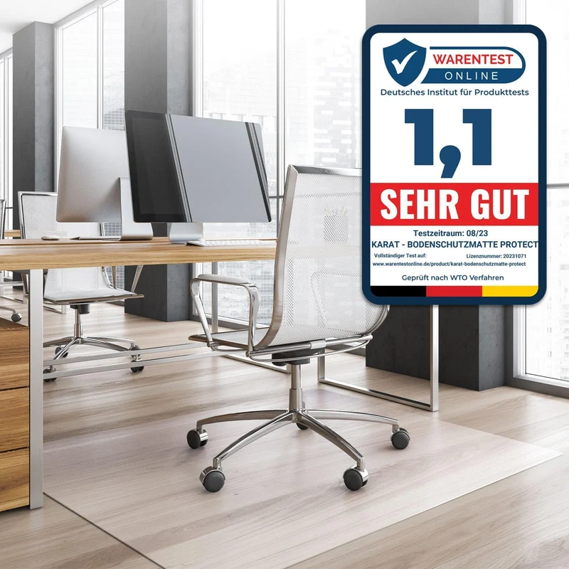 KARAT Bodenschutzmatte für Hartböden - Neo - Fußbodenschutz Schutzmatte Bürostuhl für Parkett Laminat Bodenmatte Bürostuhl - Stärke: 1,5 mm (Transparent, 90 x 120 cm)