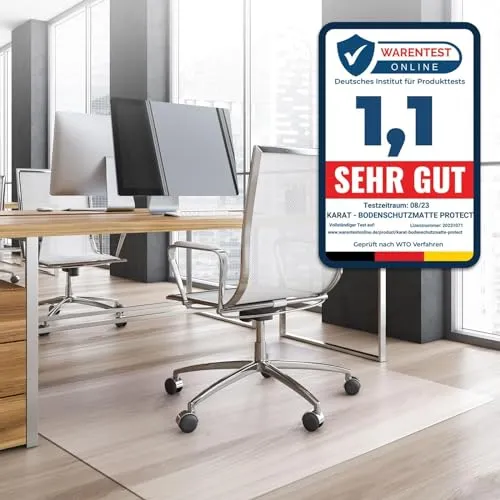 KARAT Bodenschutzmatte für Hartböden - Neo - Fußbodenschutz Schutzmatte Bürostuhl für Parkett Laminat Bodenmatte Bürostuhl - Stärke: 1,5 mm (Transparent, 90 x 120 cm)