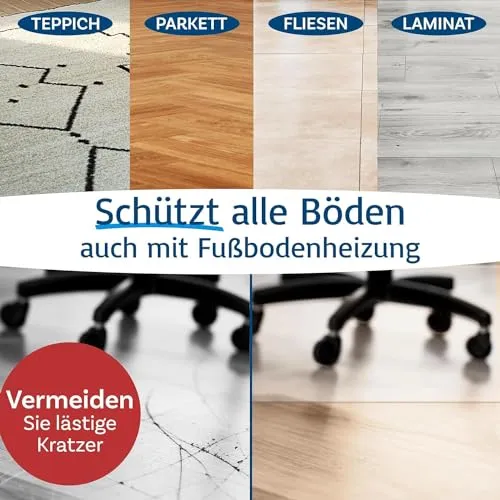 KARAT Bodenschutzmatte für Hartböden - Neo - Fußbodenschutz Schutzmatte Bürostuhl für Parkett Laminat Bodenmatte Bürostuhl - Stärke: 1,5 mm (Transparent, 90 x 120 cm)