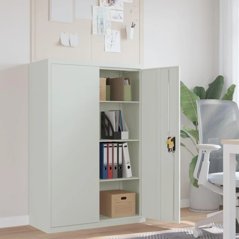 Aktenschrank aus Stahl Grau 90×40×140 cm mit 3 verstellbaren Regalen und Dreipunkt-Verriegelung, Büroschrank abschließbar für Archivierung von Dokumenten und Ordnern im Büro und Homeoffice