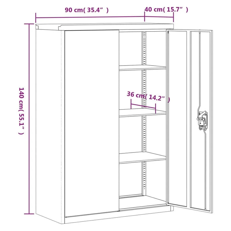 Aktenschrank aus Stahl Grau 90×40×140 cm mit 3 verstellbaren Regalen und Dreipunkt-Verriegelung, Büroschrank abschließbar für Archivierung von Dokumenten und Ordnern im Büro und Homeoffice