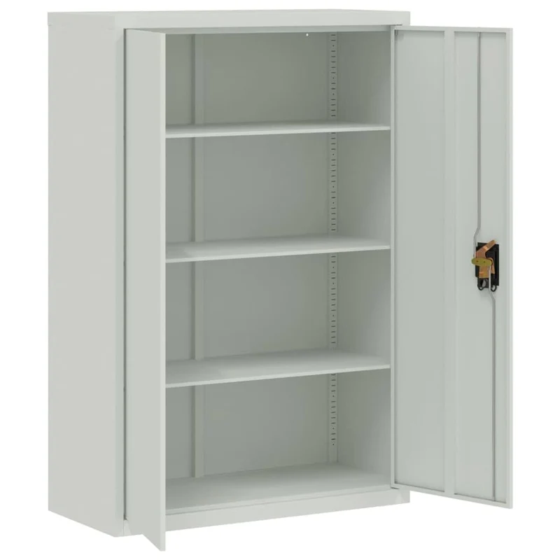 Aktenschrank aus Stahl Grau 90×40×140 cm mit 3 verstellbaren Regalen und Dreipunkt-Verriegelung, Büroschrank abschließbar für Archivierung von Dokumenten und Ordnern im Büro und Homeoffice