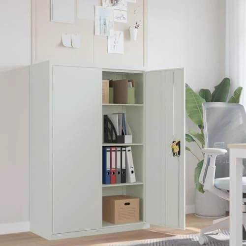 Aktenschrank aus Stahl Grau 90×40×140 cm mit 3 verstellbaren Regalen und Dreipunkt-Verriegelung, Büroschrank abschließbar für Archivierung von Dokumenten und Ordnern im Büro und Homeoffice