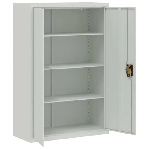 Aktenschrank aus Stahl Grau 90×40×140 cm mit 3 verstellbaren Regalen und Dreipunkt-Verriegelung, Büroschrank abschließbar für Archivierung von Dokumenten und Ordnern im Büro und Homeoffice