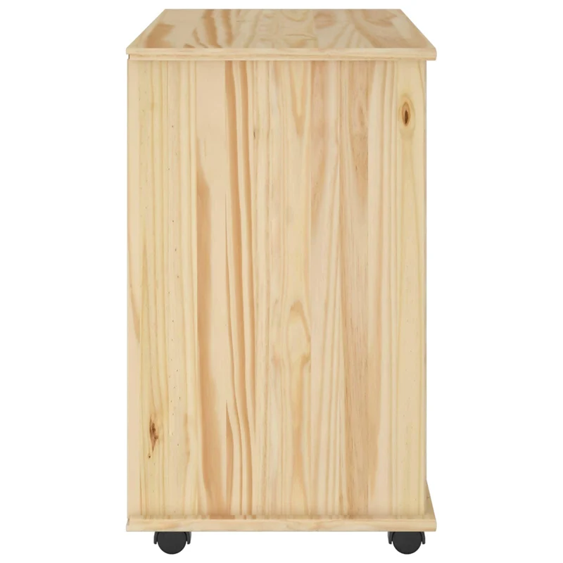 Makastle Rollschrank für Homeoffice 63,5 x 39 x 65,5 cm Braun Massivholz Kiefer mit Schubladen und Rollen