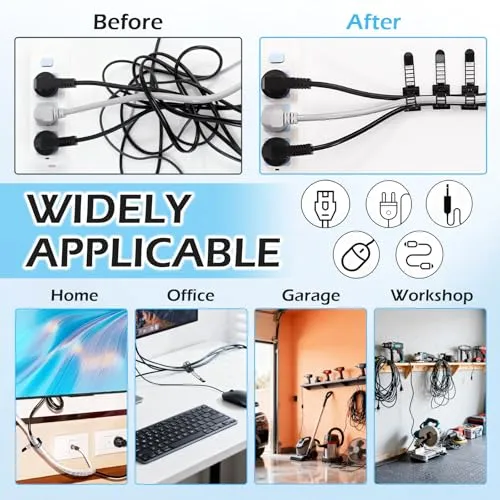 Redamancy 50 Stück Kabelhalter Selbstklebend, Kabelclips Kabelklemmen, Kabelhalterungen für Cable Management, Kabelhalter für Den Schreibtisch, Cable Holder für Zuhause Büro und Werkstatt (Schwarz)