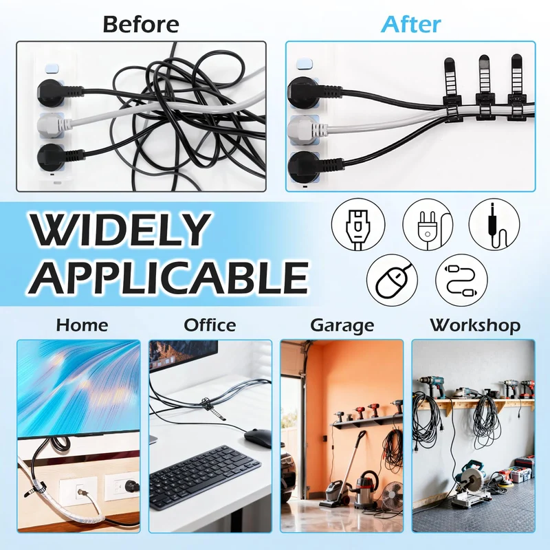 Redamancy 50 Stück Kabelhalter Selbstklebend, Kabelclips Kabelklemmen, Kabelhalterungen für Cable Management, Kabelhalter für Den Schreibtisch, Cable Holder für Zuhause Büro und Werkstatt (Schwarz)