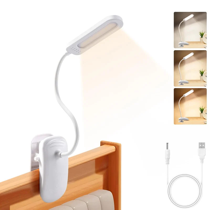 Diboniur Schreibtischlampe Klemmbar, Wiederaufladbare Nachttischlampe Touch Dimmbar, 3 Farben und dimmbar, 360° flexible Klemmleuchte Bett für Studium und Arbeit, Clip-on, USB-Anschluss