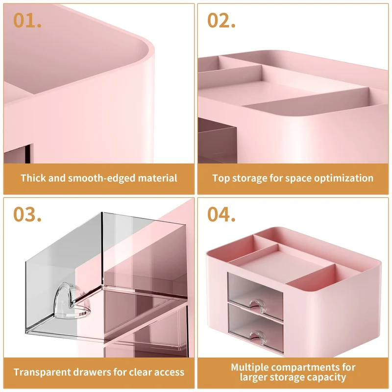 Marbrasse Schreibtisch Organizer mit Schubladen,Multifunktional Stiftehalter Schreibtisch mit 7 Fächer 2 Schubladen,Büro Organizer Zubehör(Rosa)