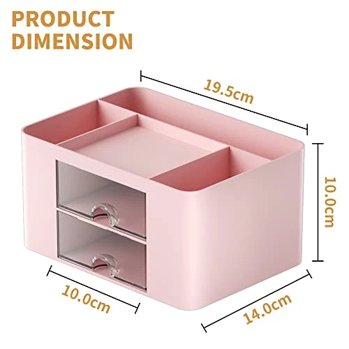 Marbrasse Schreibtisch Organizer mit Schubladen,Multifunktional Stiftehalter Schreibtisch mit 7 Fächer 2 Schubladen,Büro Organizer Zubehör(Rosa)