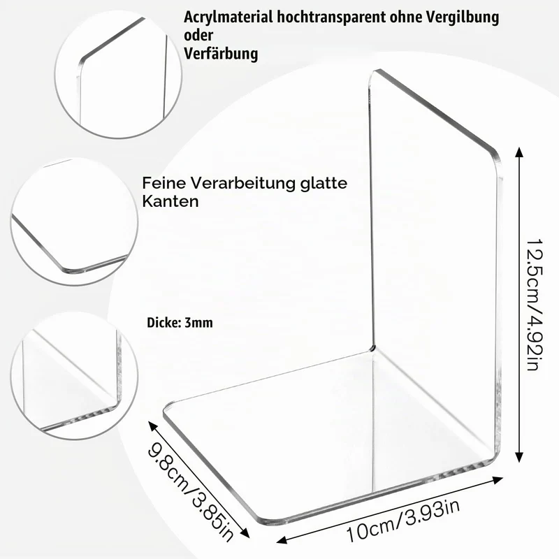 VMUTGA 6PCS Klarer Buchstützen, Buchständer aus Acryl, Buchstütze für Büro Schule Bibliothek, Schlafzimmer Transparente Dekoration