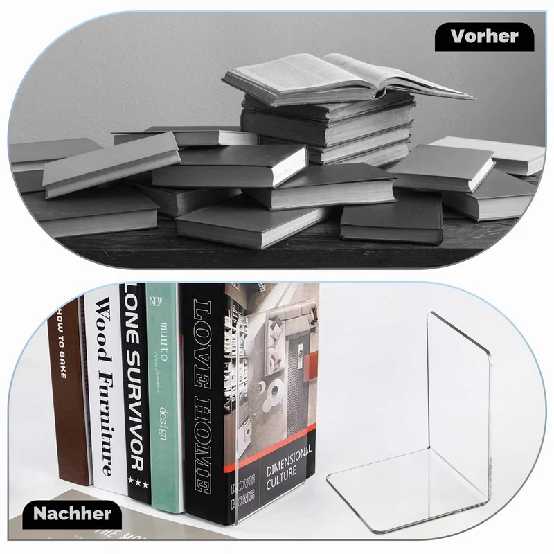 VMUTGA 6PCS Klarer Buchstützen, Buchständer aus Acryl, Buchstütze für Büro Schule Bibliothek, Schlafzimmer Transparente Dekoration