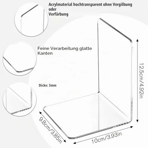 VMUTGA 6PCS Klarer Buchstützen, Buchständer aus Acryl, Buchstütze für Büro Schule Bibliothek, Schlafzimmer Transparente Dekoration
