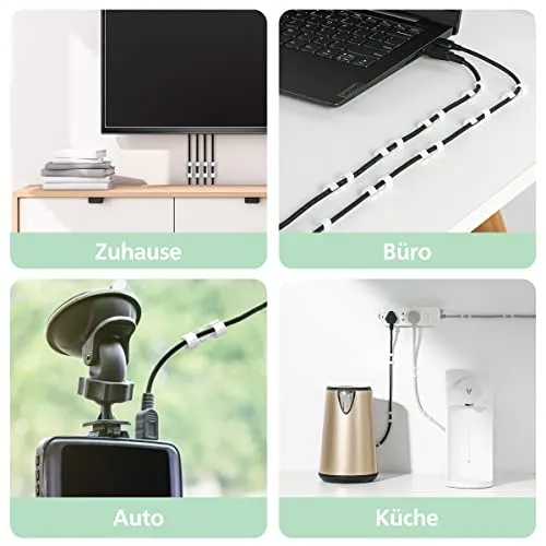 AGPTEK 30 Kabelclips, Kabelhalter mit selbstklebendem Sicherheitspad, Kabelklemme, Set für Schreibtisch, Stromkabel, USB-Ladekabel, Audiokabel, 30 Stück, Weiß, 30 Stück