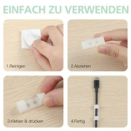 AGPTEK 30 Kabelclips, Kabelhalter mit selbstklebendem Sicherheitspad, Kabelklemme, Set für Schreibtisch, Stromkabel, USB-Ladekabel, Audiokabel, 30 Stück, Weiß, 30 Stück