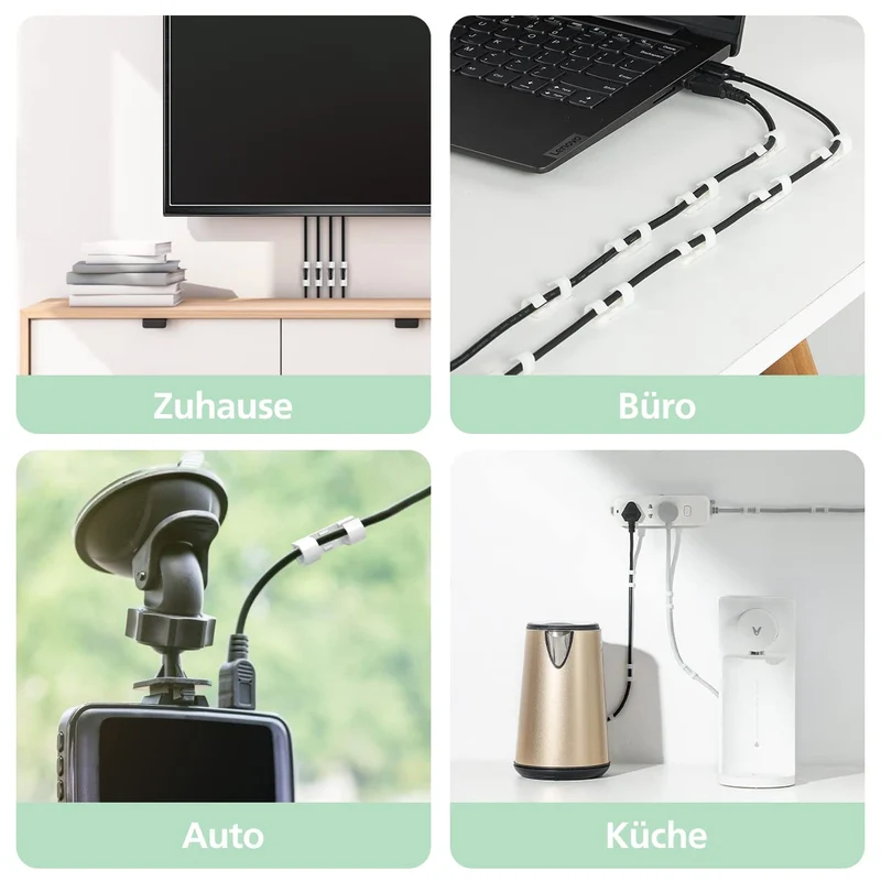 AGPTEK 30 Kabelclips, Kabelhalter mit selbstklebendem Sicherheitspad, Kabelklemme, Set für Schreibtisch, Stromkabel, USB-Ladekabel, Audiokabel, 30 Stück, Weiß, 30 Stück