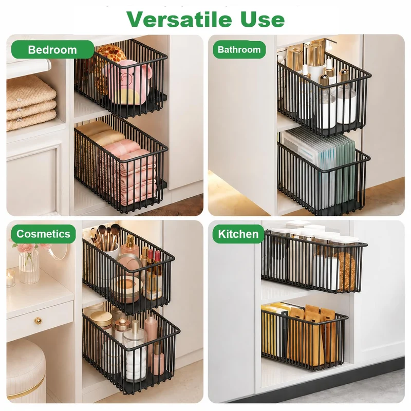 2er Set Ausziehbare Schublade Küche Schmal 15,3cm, Teleskopschublade Ohne Bohren, Nischenregal Schrankauszug, Küchen Schrank Organizer rahmenlos, Schwarz, 41cm Tiefe