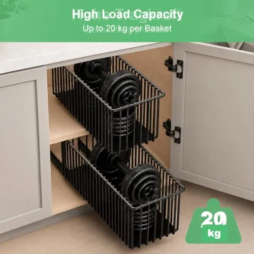 2er Set Ausziehbare Schublade Küche Schmal 15,3cm, Teleskopschublade Ohne Bohren, Nischenregal Schrankauszug, Küchen Schrank Organizer rahmenlos, Schwarz, 41cm Tiefe