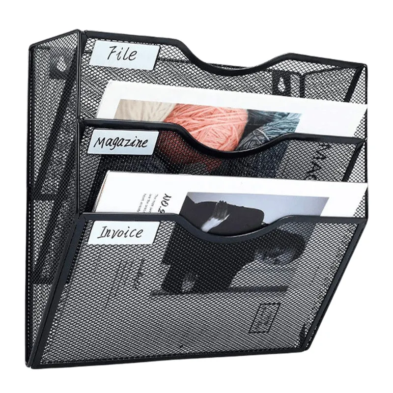 GOMETY Zeitschriftenhalter Wand Schwarz Metall, A4 Zeitschriftenhalter Wanmit 3 Fächern, Hängend Magazin Organizer Zeitungshalter Wand, A4 Dokumentenablage Zeitungshalter Büro Schule Ablage Organizer