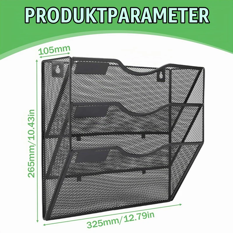 GOMETY Zeitschriftenhalter Wand Schwarz Metall, A4 Zeitschriftenhalter Wanmit 3 Fächern, Hängend Magazin Organizer Zeitungshalter Wand, A4 Dokumentenablage Zeitungshalter Büro Schule Ablage Organizer
