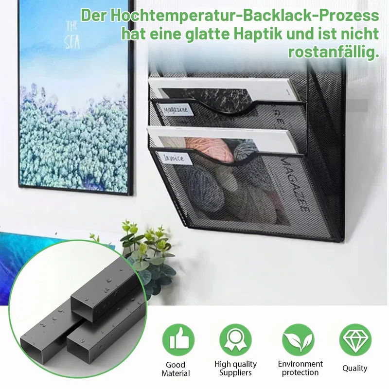 GOMETY Zeitschriftenhalter Wand Schwarz Metall, A4 Zeitschriftenhalter Wanmit 3 Fächern, Hängend Magazin Organizer Zeitungshalter Wand, A4 Dokumentenablage Zeitungshalter Büro Schule Ablage Organizer