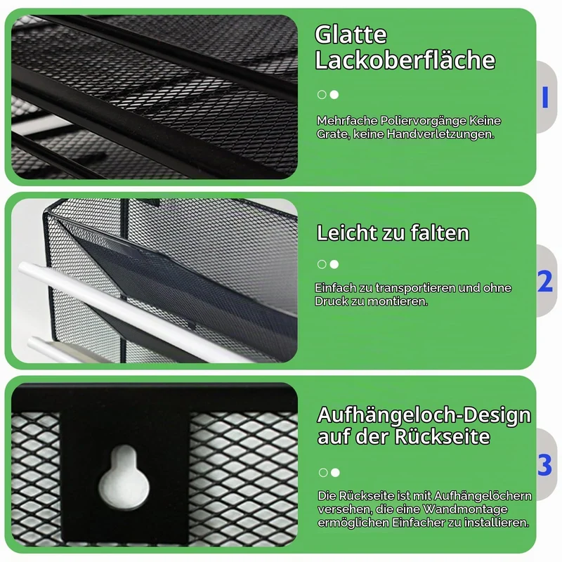 GOMETY Zeitschriftenhalter Wand Schwarz Metall, A4 Zeitschriftenhalter Wanmit 3 Fächern, Hängend Magazin Organizer Zeitungshalter Wand, A4 Dokumentenablage Zeitungshalter Büro Schule Ablage Organizer