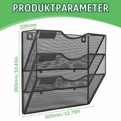 GOMETY Zeitschriftenhalter Wand Schwarz Metall, A4 Zeitschriftenhalter Wanmit 3 Fächern, Hängend Magazin Organizer Zeitungshalter Wand, A4 Dokumentenablage Zeitungshalter Büro Schule Ablage Organizer