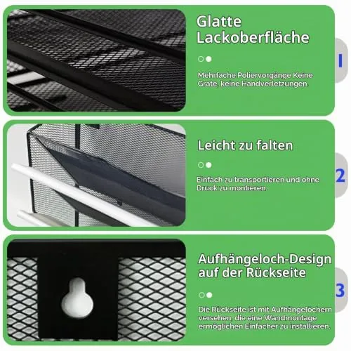 GOMETY Zeitschriftenhalter Wand Schwarz Metall, A4 Zeitschriftenhalter Wanmit 3 Fächern, Hängend Magazin Organizer Zeitungshalter Wand, A4 Dokumentenablage Zeitungshalter Büro Schule Ablage Organizer