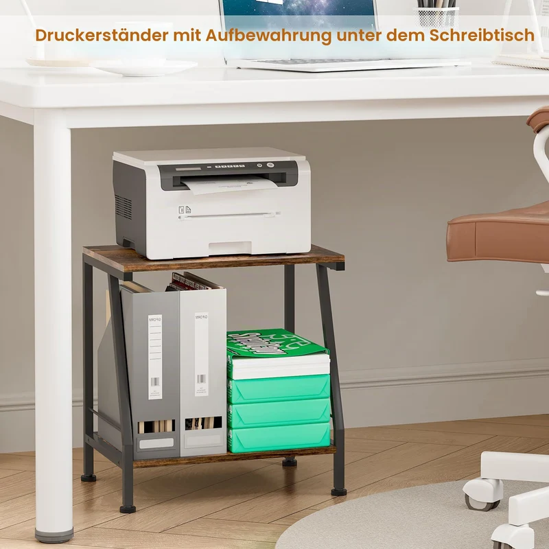 TQVAI Druckerständer Holz Klein Druckerschrank Schreibtisch Aufbewahrungsregal Druckerregal Schrank Tischablage für Büro Küche Schule, Schwarz/Antik