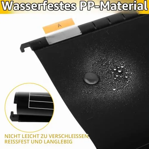 30 Stück Hängemappen A4, Schwarz, Tabs und Karteneinlagen für Akten